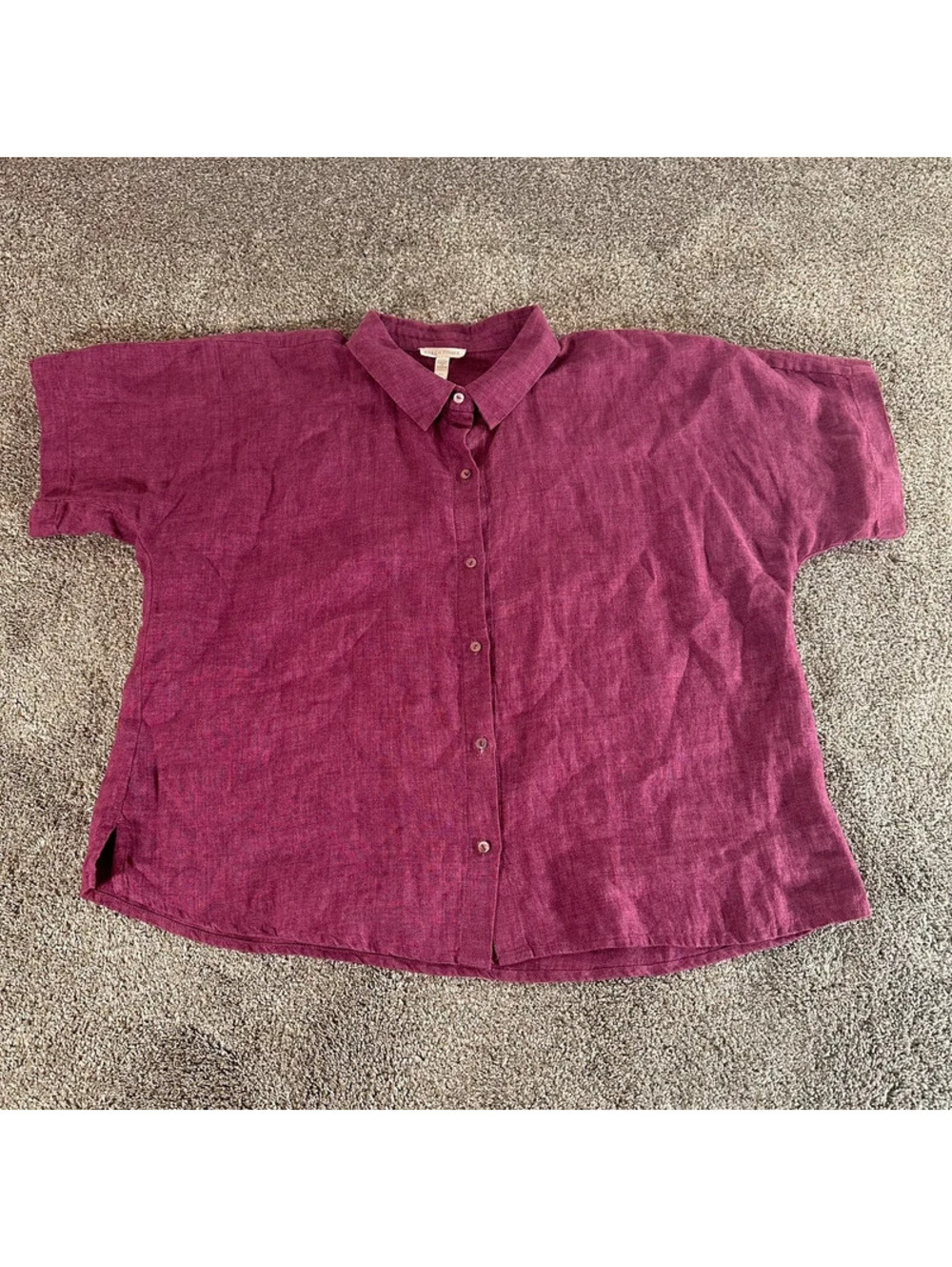 Eileen Fisher Dark Pink Button Up Linen Shirt Women’s size Medium M